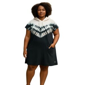 LIVI Lane Bryant HOODED TIE DYE BLUE WHITE Sweatshirt COVERUP Dress